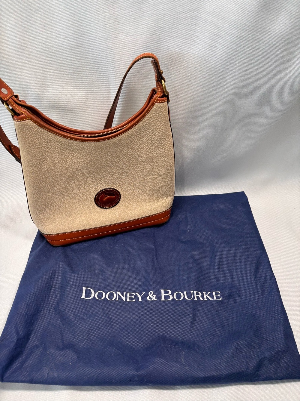 Dooney & Bourke Cream Pebble Leather Shoulder Bag with Brown Trim